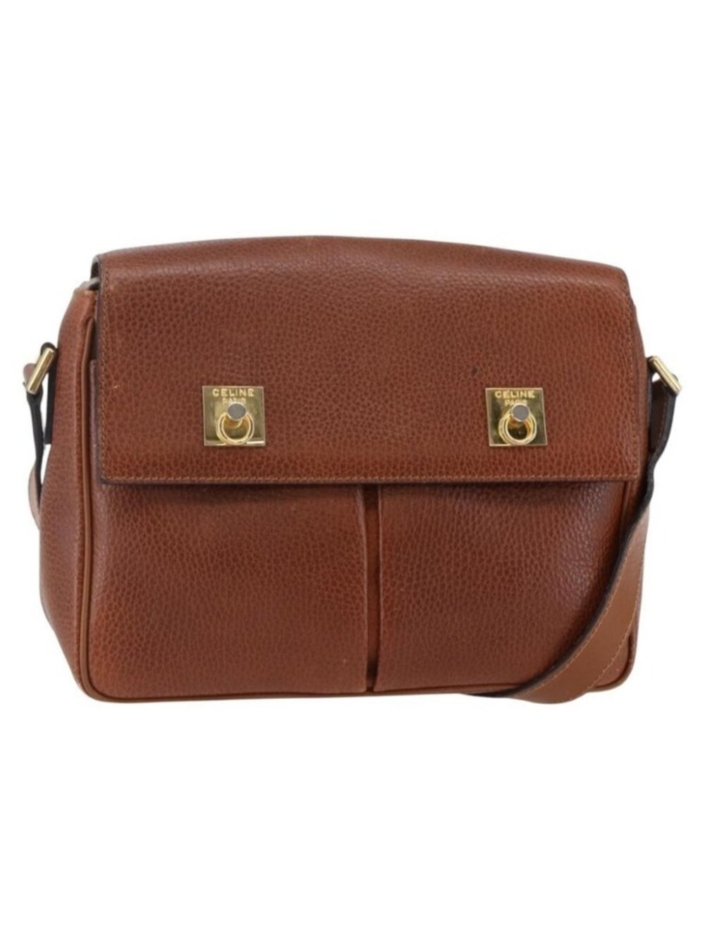 Authentic CELINE Shoulder Bag Leather Brown